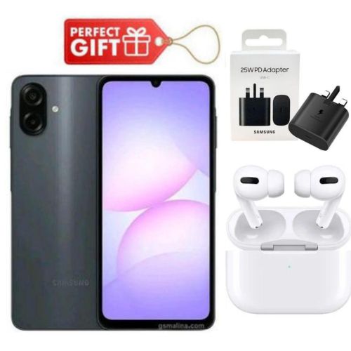 Galaxy A07, 6.7", 4GB RAM + 64GB RM, 50MP Camera (Dual SIM), 5000mAh, Black + Travel Adapter & Airpods