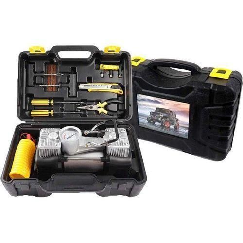 Heavy duty Portable double cylinder Air Compresser Pump with Tool Kit ,Tyre Pressure Gauge, Jumpstarter, Tire Inflator, Heavy Duty for Car, Truck, Bicycle and Inflatable Puncture Repair kit