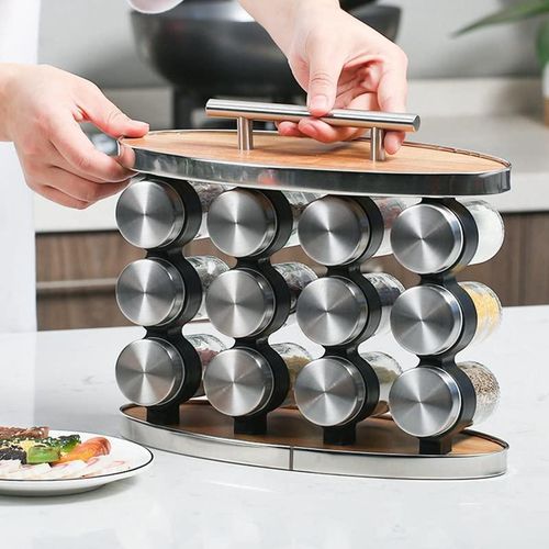 Oval Spice Jars with Stainless Steel Lid and Rack 12pcs