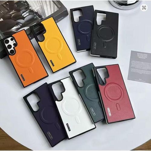 Galaxy S23 Ultra Luxury Matte Leather Magnetic Aircase – MagSafe Wireless Charging Compatible Shockproof Bumper Cover, Soft Leather Anti-Scratch Protective Phone Case (Purplish)