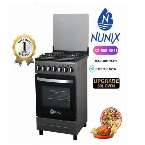 Cooker 3 Gas Burners + 1 Electric Plate, Electric Oven 50*55*84cm - grey