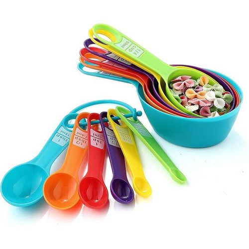 Measuring Cup and Spoon Set- Stackable Colorful Plastic for Kitchen Baking tools (12 pcs Random Color)