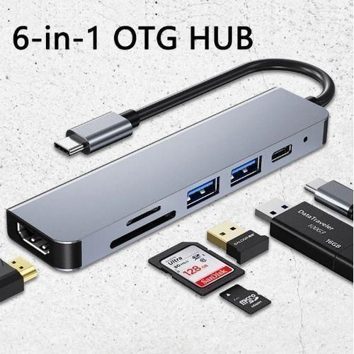 USB-C Hub, 6-in-1 USB-C Multiport Adapter with HDMI, 100W PD Power Delivery, SD/TF Card Reader, USB 3.0 and USB 2.0 Ports, USB-C Extension Cable Compatible with Portable Type-C Ports