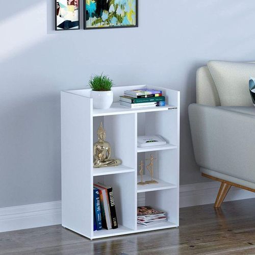 Wema Bookshelf - White Particle Board, 60x25x70cm, 5-Cube Design, Home Office Decor