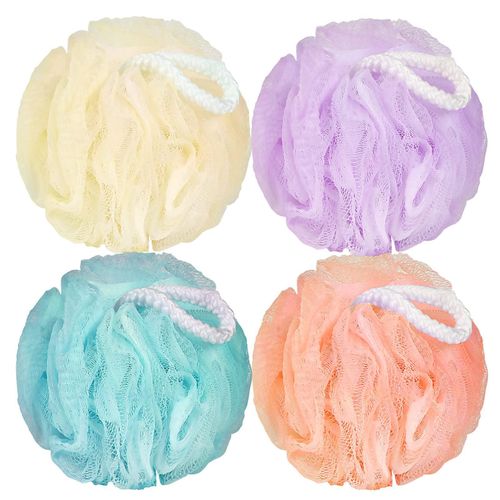 Set of 4 Bath Loofah Sponge Shower Loofah Sponge, Loofah Sponges Exfoliating Shower Ball, Scrub Ball Body Sponge Bath Sponges, Soft Mesh, Deep Cleansing Bath Tools, Rich Lathers Bath Balls (4PCS)