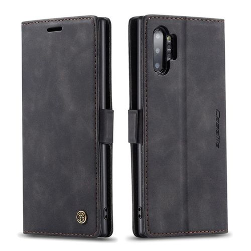 Samsung Galaxy Note 10+ Plus Phone Case, Wallet-Style Black Retro Leather Flip Cover with All-Round Protection