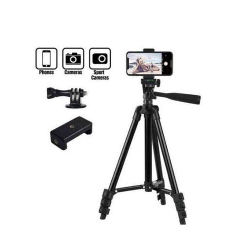 Mini Aluminum Tripod 3120A with Phone Clip & Action Camera Adapter - Adjustable Pan Handle
