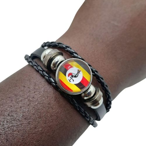 UGANDAN Country National Flag Bangle Bracelet Woven Leather Patriotic Pride Snap Button Bracelet for Kenya Somalia Uganda Tanzania Adjustable Unisex Gift Independence Tourist Wristband Kampala Museveni