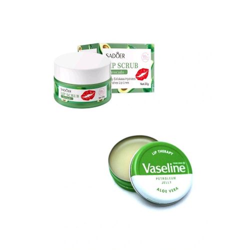 2 in 1 LIPCARE ESSENTIALS: Aloe Lip Therapy Balm + Sadoer Avocado Gentle Exfoliating Lip Scrub