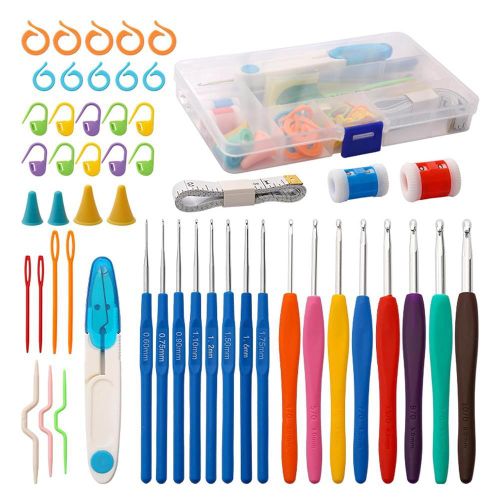 53 Pcs Crochet Hooks Set,Colorful Knitting Needles with Ergonomic Soft Grip Rubber Handles,Crochet Kits for Beginners Adults