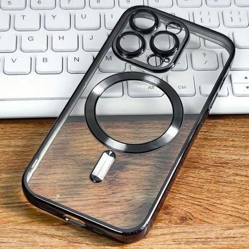 Cover Clear Luxury Case MagSafe, Shockproof Case, Highspeed Wireless Charging - Elegant Design, Soft TPU With Glass Camera Lens Protection (Black)