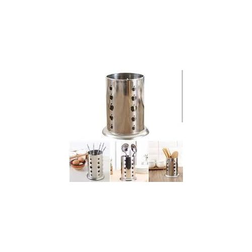 Stainless Steel Cylindrical Cutlery Holder & Utensil Organizer, Anti-Rust Kitchen Spoon Rack With Ventilation Holes For Countertop