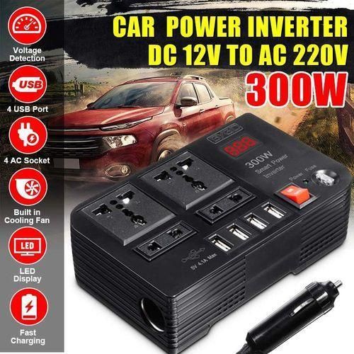 Portable Car Power Inverter 300W DC 12V to AC 220V Converter Multi-Function Car Charging Adapter with 4 USB Ports AC Outlet Socket Fast Charging Vehicle Power Supply for Travel Camping Auto Accessories
