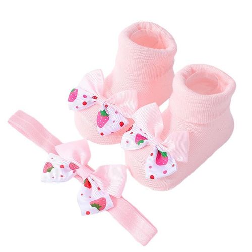 Cute Bow Baby Girls Headband Socks Strawberry Printed Bow Newborn Girls Hair Band Kids Headwear Hair AccessoriesM 6-12M