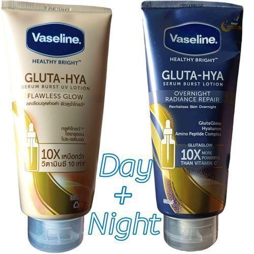 Vaseline Gluta-Hya Serum Burst UV Lotion Flawless Glow 10X + Gluta-Hya Serum Burst Lotion Overnight Radiance Repair