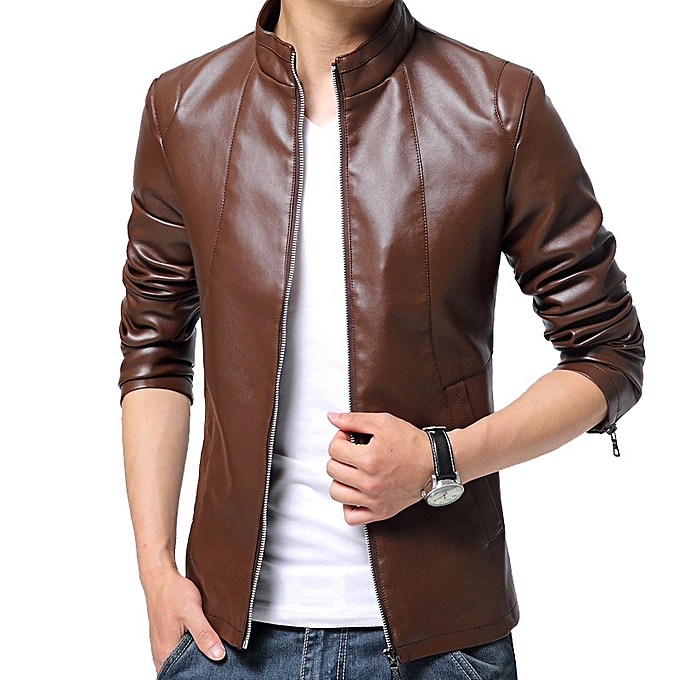 Fashion Men's korean leather jacket pu leather slim-fit collar ...