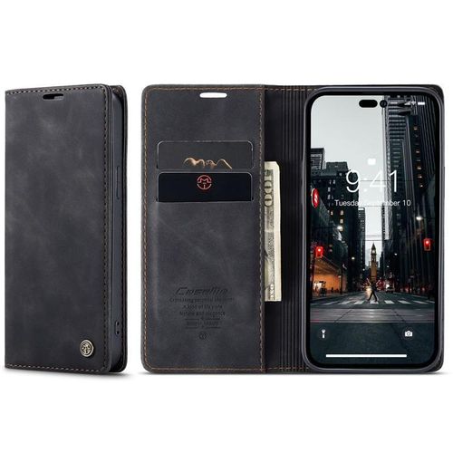 Luxury Original Leather Wallet Case for Apple iPhone 14pro Flip Cover Magnetic Push Closure Card Slots & Money Pocket with Viewing Stand Original Case Faux Leather Finish