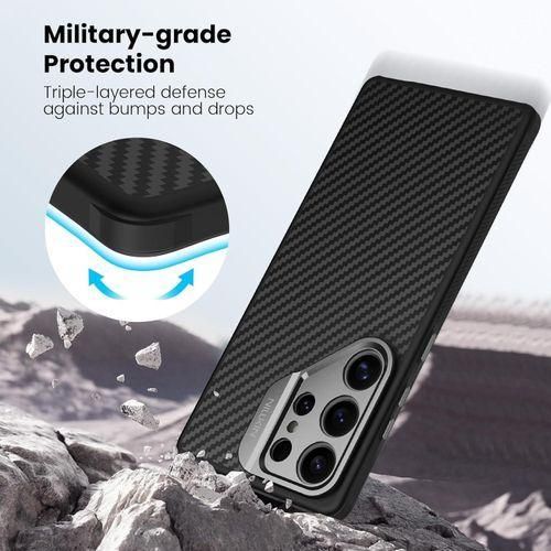 Nilkin Galaxy S24 Ultra Magnetic Case Carbon Fiber With Camera Cover Metal Kickstand, Compatible With Magsafe, For Samsung S24 Ultra 5G 6.8''