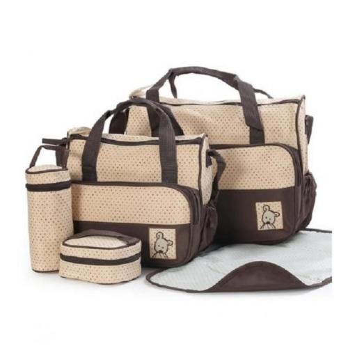 New Design 5 In 1 Baby Diaper BAG-Brown Polka