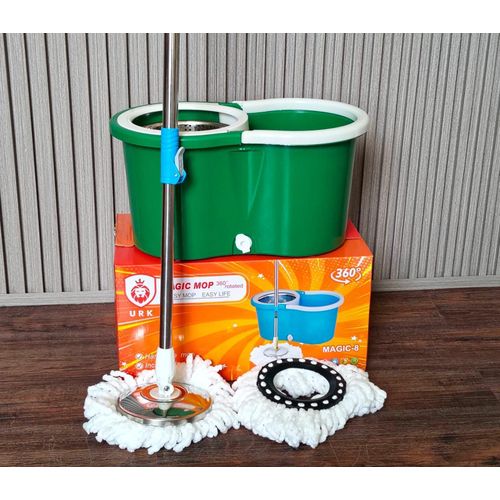 Metallic Spin Mop Stainless Steel Handle 360 Degree Rotating Floor Cleaning Mop Bucket Set Microfiber Mop Head for Home Kitchen Office Bathroom Cleaning