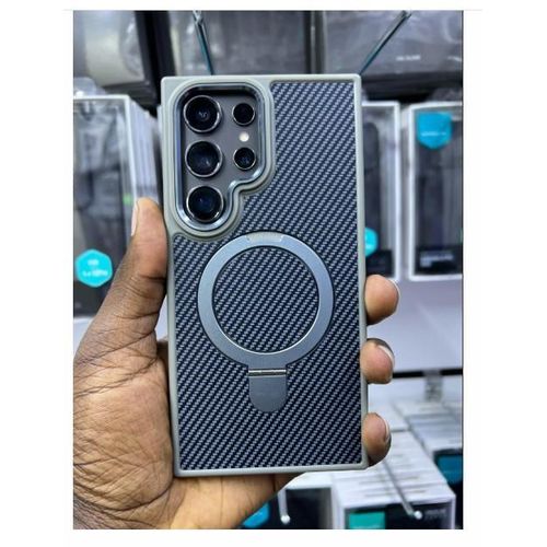 Samsung Galaxy S25 Ultra 5G Grey Carbon Fiber Case with Stand Ring MagSafe Premium Protection and Convenience Protective Phone Case