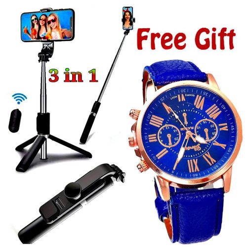 Tripod Stand 3 in 1 Selfie Stick Blue Geneva Ladies Watch