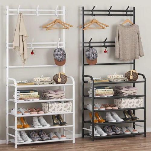 Multifunctional 5 Tier Shoe Rack Organizer + Simple Floor Coat Hat Rack with 8 hooks