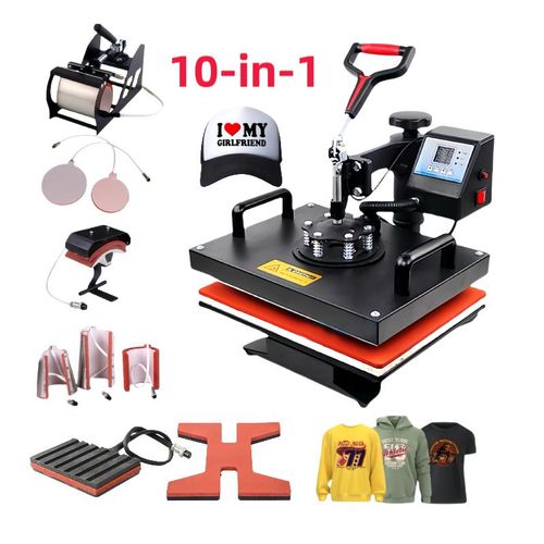 Digital Automatic 10-in-1 Double Display Sublimation Machine Combo Heat Press for Custom T-Shirts Mugs and Pens