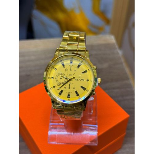 Men’s Analog Quartz Watch – Gold Stainless Steel Strap, Classic Design