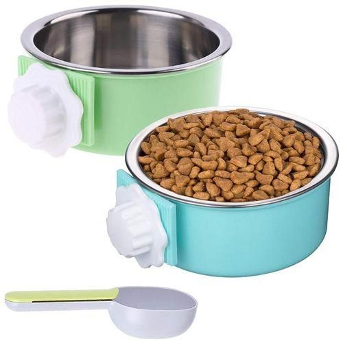 2 Pieces Removable Stainless Steel Pet Kennel Feeder Bowl
