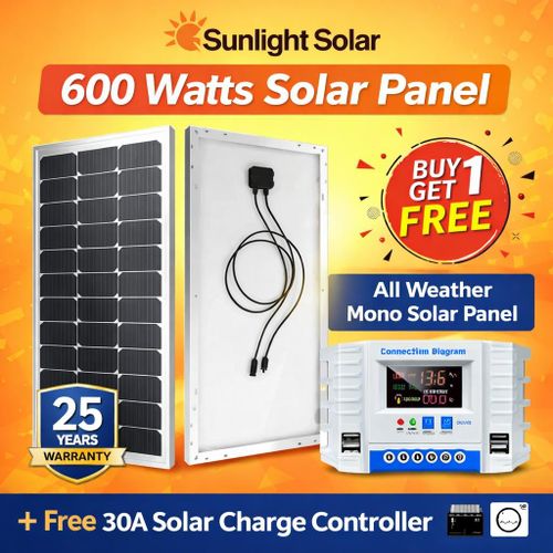600 Watts Solar Panel 25 Years Warranty All Weather Mono Solar Panel Free 30A Solar Charge Controller