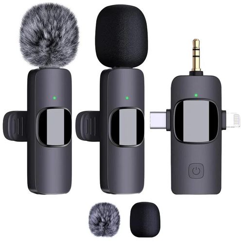K15 3in1 Lavalier Wireless Microphone 3.5mm Round Jack Automatic Noise Reduction Cordless Outdoor Live Radio Microphone