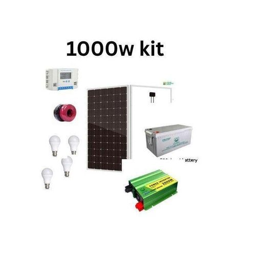 1000W Solar Panel Full Kit All Weather 200Ah Solar Battery 2000W Solar Power Inverter 50Ah Solar Charger Controller 5 DC Bulbs 10M Cable