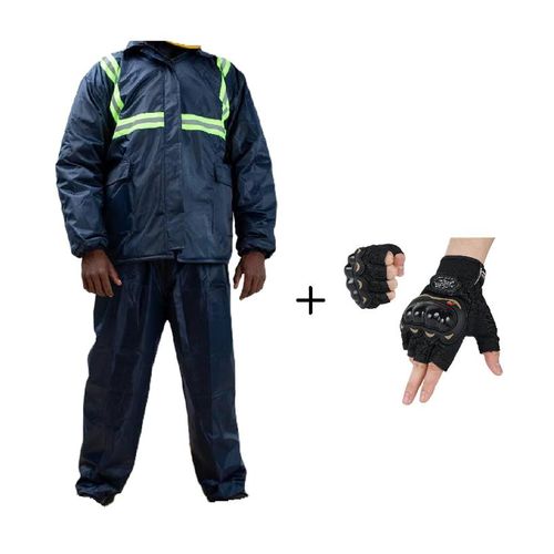 Motorcyclist 2-Piece Rider Weather Protection Set Rain Suit Half Finger Gloves
