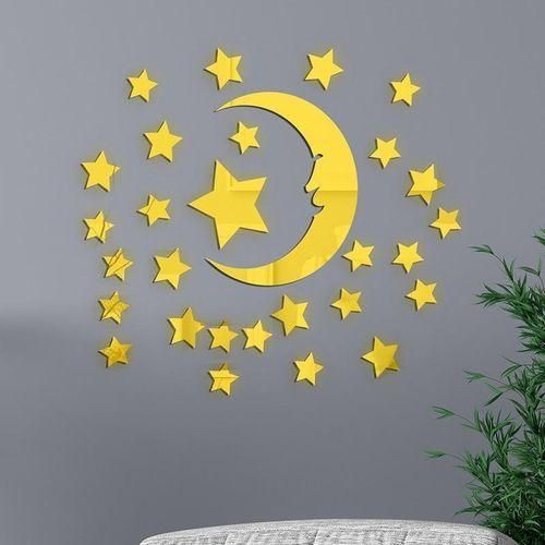 29pcs Set Acrylic Stars And Moon Stereoscopic Mirror Wall Stickers Bedroom Background Wall Decoration