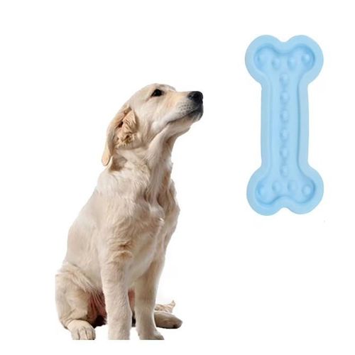 3 pcs of bone-shaped rubber dog teething toy in blue pink yellow