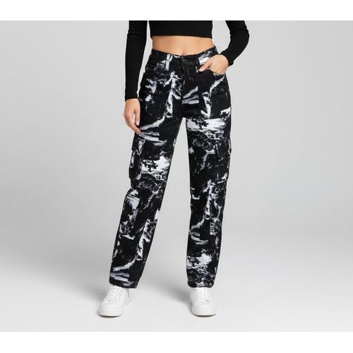 Ladies Trouser-Women's Black & White Artistic Cargo Trousers