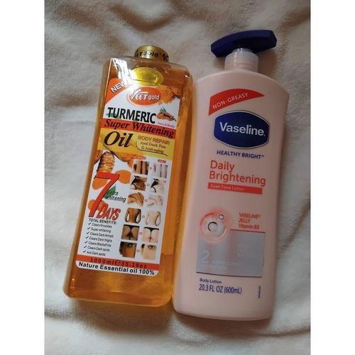 VEET GOLD Tumeric Super Whitening Body Oil-200ml Vaseline Daily Brightening Even tone Lotion 600ml