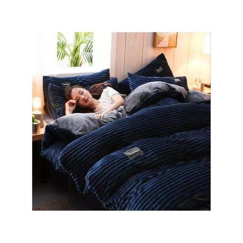 Modern 4-Piece Navy Blue Velvet Bedding Set – Unique, Cozy & High-Quality Duvet with Fleece Bedsheet (6x7)