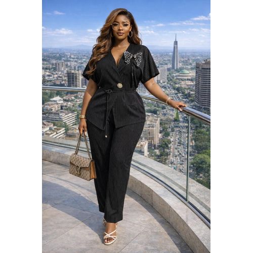 Ladies Elegant Two-Piece Black Matching Set Top and Trouser