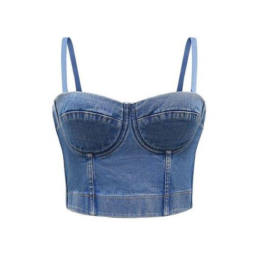 Women Detachable Ss Crop Top Retro Denim Corset Club Camis