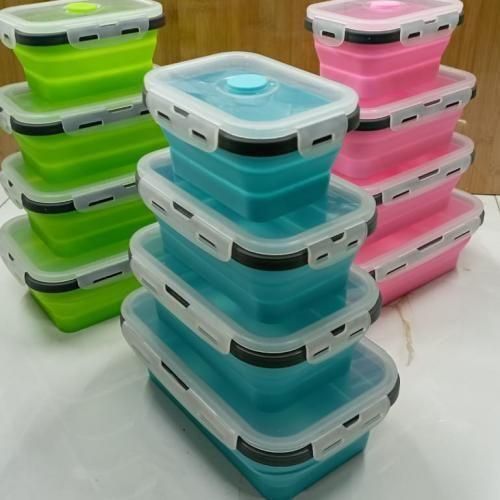 4Pc Collapsible Silicon Lunch Box Set Microwave Containers
