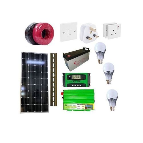 300 Watts Solar Panel +200 Ah Solar Battery +1000W Solar Power Inverter+30 Ah Solar Charge Controller +3DC Bulb + 1 Switch + 1 Socket +1 Top Plug +A Rail +10m Cable