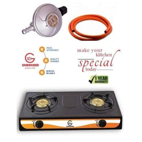 Table Top Stainless Steel 2 Burner Gas Cooker + 6kg Regulator And Pipe