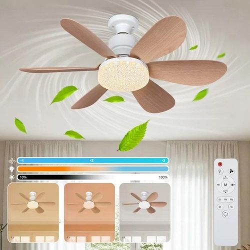 Ceiling Fan (52 cm) - 40W Dimmable LED (2000 Lumens), E27 Socket - 3 Fan Speeds, Remote Control