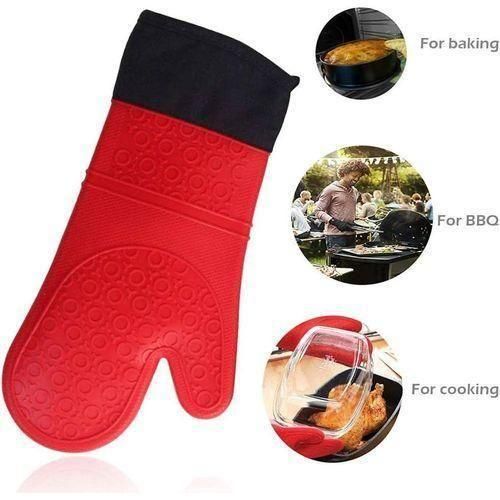 1 Pcs Silicone Oven Mitts/Gloves Set with Soft Quilted Cotton Liner, Extra Long Heat Resistant Pot Holders, Flexible Non-Slip Kitchen Mittens for Baking, Cooking, and BBQ