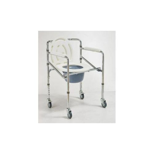 HEAVY DUTY FOLDABLE TOILET COMMODE CHAIR (HEIGHT ADJUSTABLE WITH WHEELS