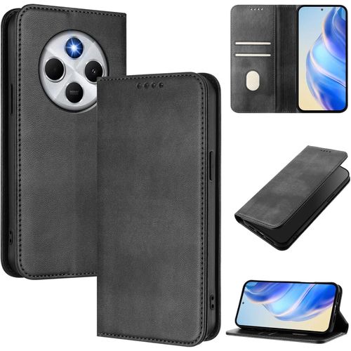 Xiaomi Redmi A4 Phone Case, Wallet-Style Black Retro Leather Flip Cover with All-Round Protection