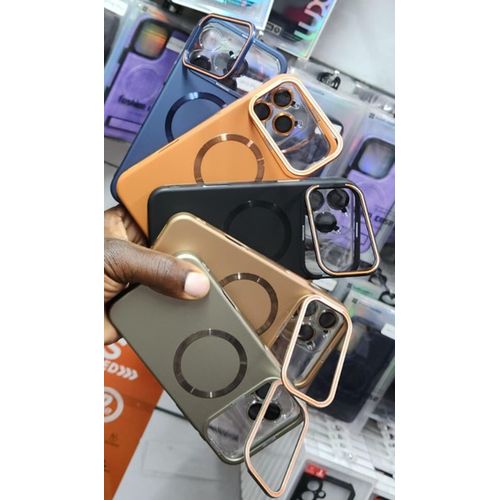 Magnetic Stand Luxury Phone Case with Free Camera Lens Protector, MagSafe Magnetic Ring, Hybrid Protection, and Slim Transparent Design for iPhone 17 Pro Max - Brown