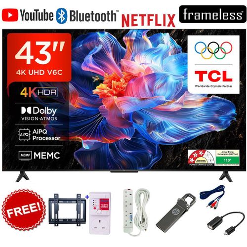 43V6C 43" Inch Ultra HD 4K Smart Google TV – HDR10, Wi-Fi Connectivity, Dolby Audio+FREE GIFTS (1YR WRTY)